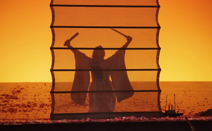 An opera performer is shown in an undated photo on stage in a previous production of Puccini's "Madama Butterfly." San Diego Opera's production will run April 26-28, 2024.