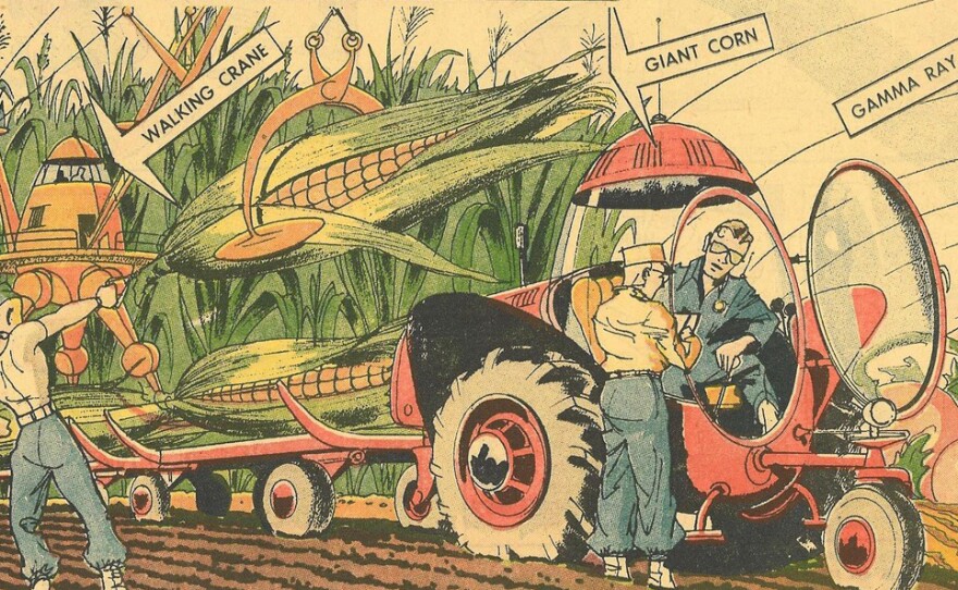 Arthur Radebaugh imagined gigantic crops in his syndicated Sunday comic strip Closer Than We Think, which ran from 1958 until 1963.