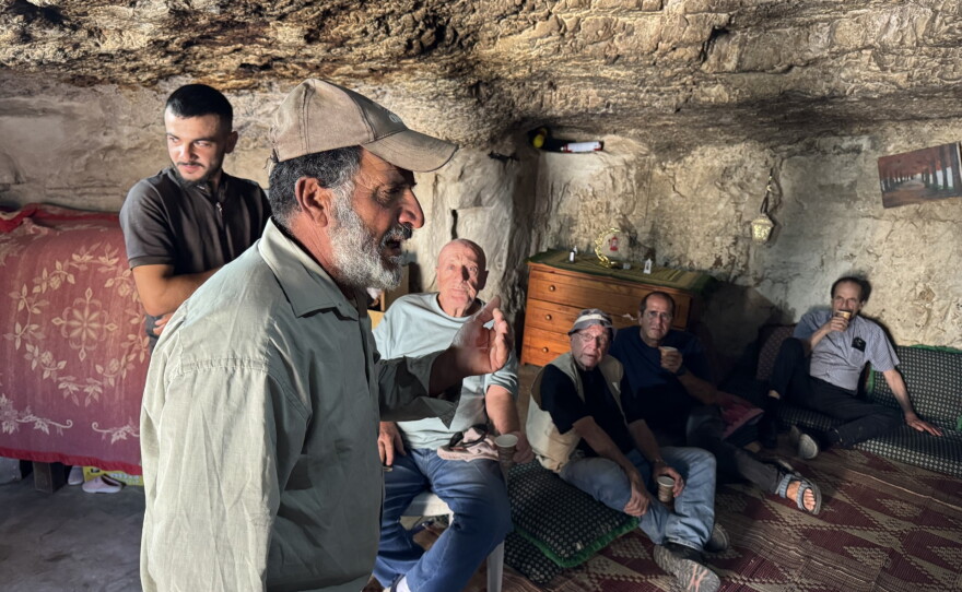 Shahadi Salami Hamri, 60, describes attacks carried out against him and his family in the Masafer Yatta, in the southern West Bank. He hosted a group of retired Israeli military officers at his home, a cave where his family has lived for three generations.