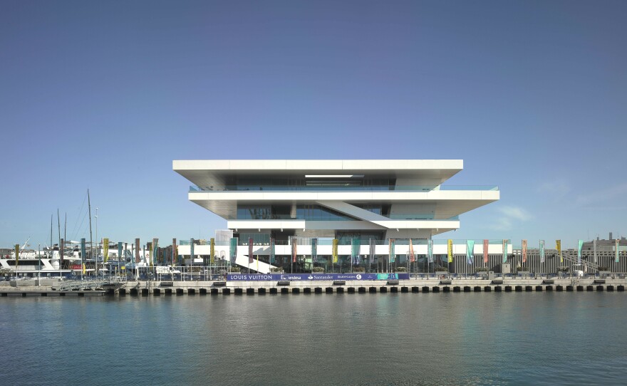 America's Cup Building — or the "Veles e Vents" building — in Valencia, Spain, was completed in 11 months to host the America's Cup sailing competition in 2007.