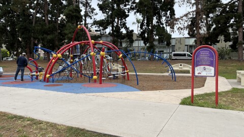 Kids playing on the Sixth Avenue Playground in Balboa Park in San Diego on May 24, 2023.