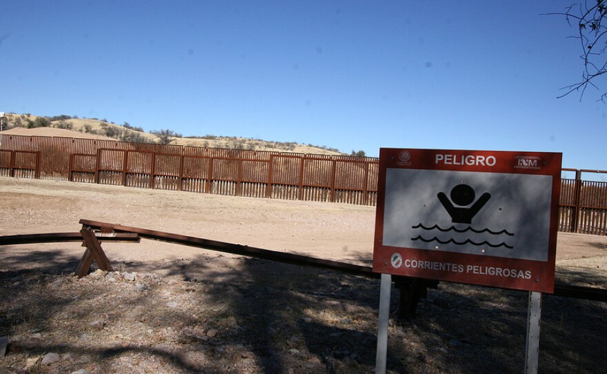 The new U.S.-Mexico border fence west of Nogales actually sits about 40 feet north of the physical boundary, creating a sort of no-man's land marked by low-slung vehicle barriers.