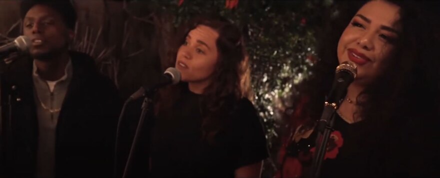 San Diego musician Jensine Benitez (pictured at right) performs with Thee Sacred Souls in an undated still photo from the KPBS Summer Music Series.