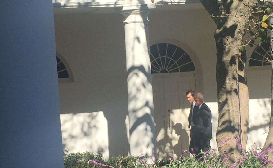 Chief of Staff Denis McDonough takes Trump's son-in-law Jared Kushner for a walk on the South Lawn of the White House. Kushner, husband of Ivanka Trump, played a key role in Trump's campaign.