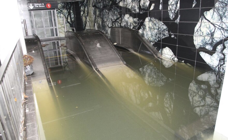 Escalators to the South Ferry subway station in Manhattan flooded in October 2012 by Superstorm Sandy.