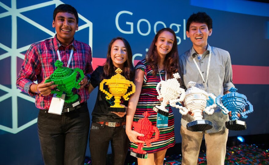Canyon Crest Academy senior Eric Chen (far right) won this year's grand prize at the Google Science Fair.