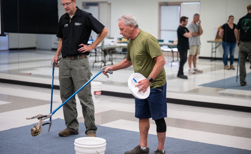 Phoenix Herpetological Society rattlesnake class attendee Dave Wilson of Scottsdale and his friend of 40 years Jim Krueger signed up together for the class.