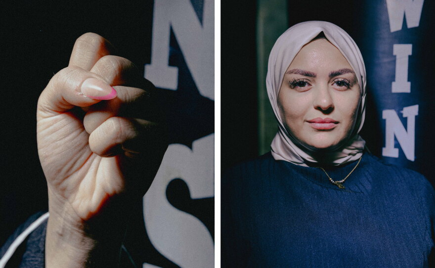 Ola coordinates with the students for the Atallah's class. She is very involved in her community in Bourj El Barajneh. "We left the camp during the 2026 war because it was being bombarded by Israeli strikes! I encourage my daughter to train. I want her to be strong, independent, and not scared of anything. I know her potential—she is smart. When she started training, she was shy, but now I have seen how she has evolved, started coming out of her shell, and stepping up. That is why I came and trained with her, so she could see that if her mother is training, she could do the same"