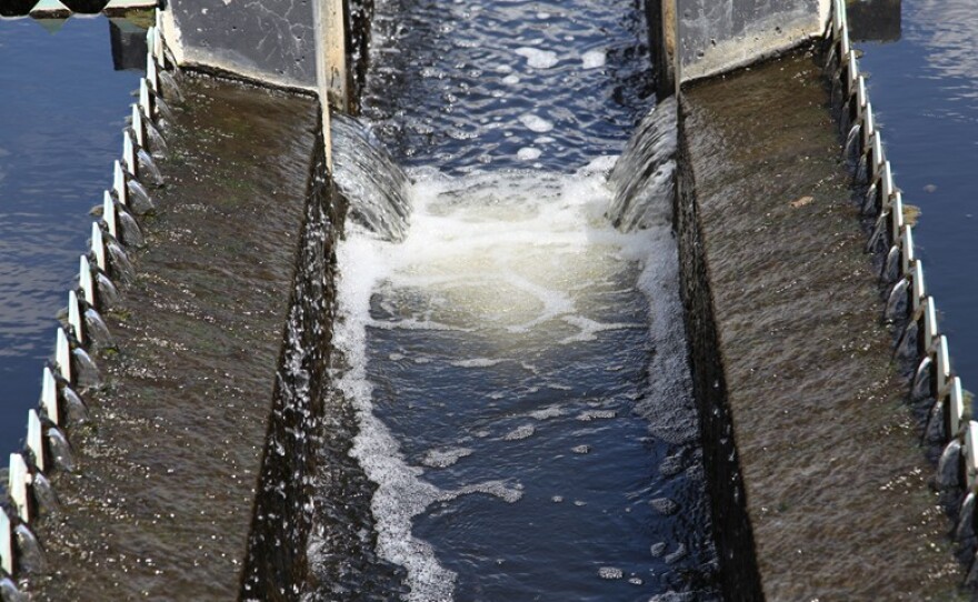 Water flows into a sewer line. 