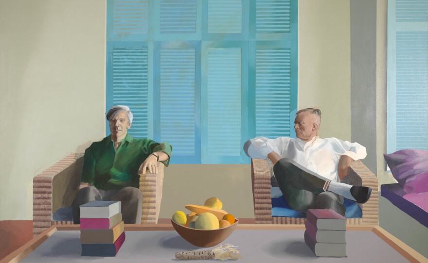 Hockney made this 1968 portrait of author Christopher Isherwood and artist Don Bachardy in their Santa Monica home.