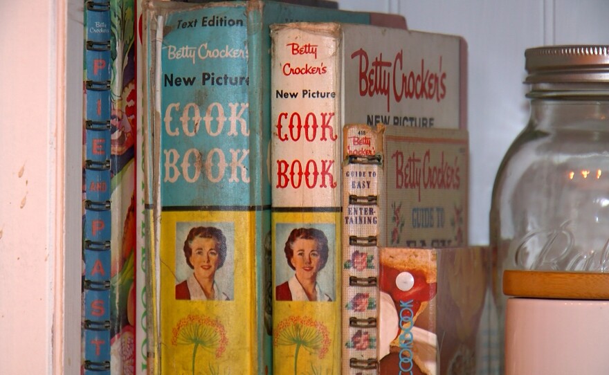 Vintage Betty Crocker cookbooks are shown in the kitchen on December 1, 2023.