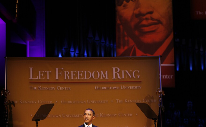 President Obama delivers remarks at the "Let Freedom Ring" concert at the Kennedy Center on Jan. 18, 2010, in Washington, D.C.