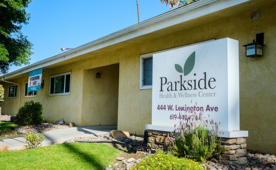 The Parkside Health and Wellness Center sign is pictured in El Cajon, April 9, 2021.