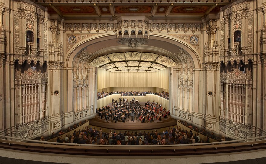 The stage of Copley Symphony Hall at the Jacobs Music Center is shown in this undated computer rendering.
