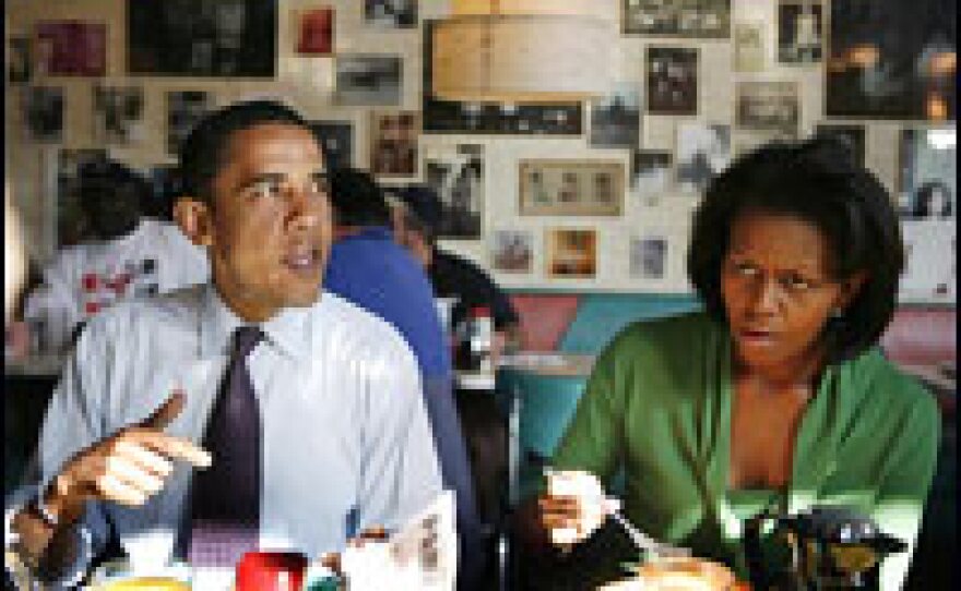 Illinois Sen. Barack Obama and his wife, Michelle, eat breakfast at Pamela's Diner in Pittsburgh, Pa., April 22, 2008.