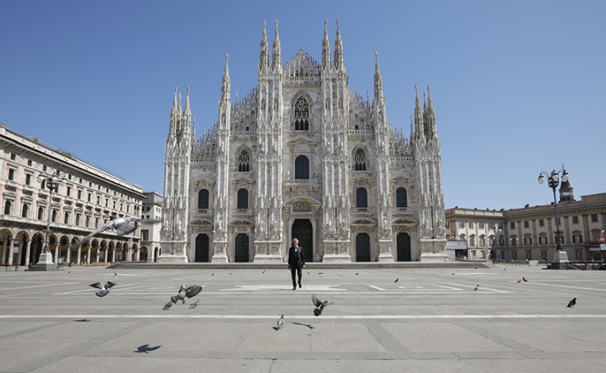 Italian tenor and global music icon Andrea Bocelli gives a solo performance at the historic Duomo, the cathedral of Milan, Italy.