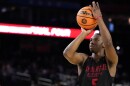 San Diego State guard Lamont Butler practices for their Final Four college basketball game in the NCAA Tournament on Friday, March 31, 2023, in Houston. San Diego State and Florida Atlantic play on Saturday.