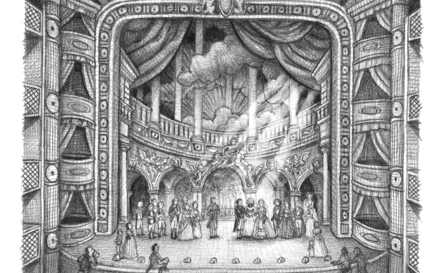 One of Selznick's drawings for "The Marvels." Split into two stories, the first is about five generations of actors in the late 1800s.