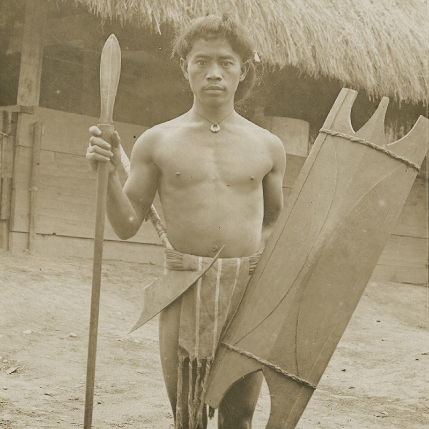 Antero Cabrera (Ba-Long-Long) and weapon as Igorot villager in the "Living Exhibits" at 1904 St. Louis World's Fair.