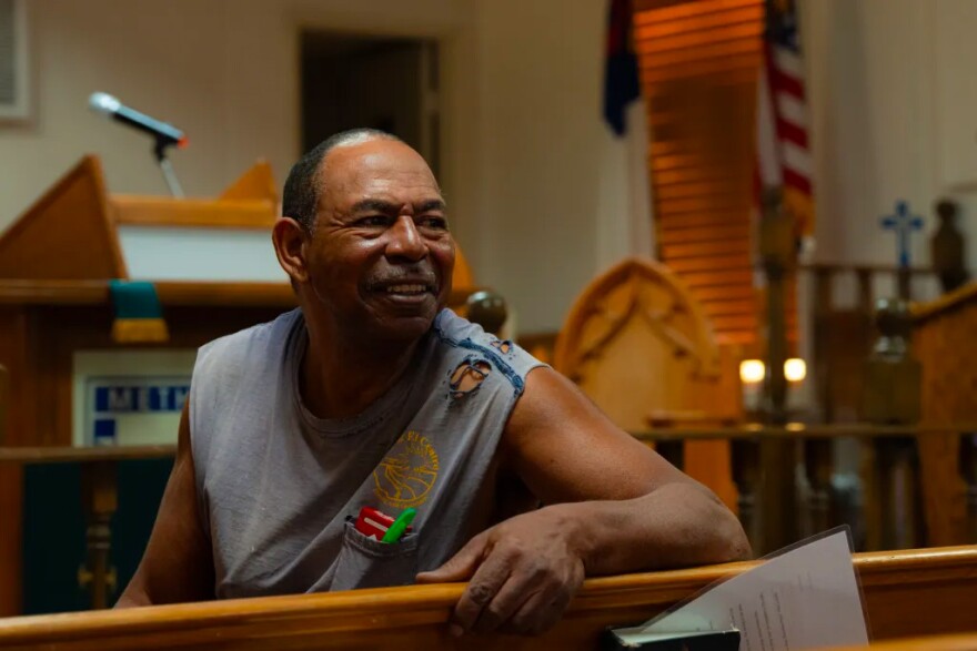 Wallace Phillips looks back at his congregation at the Johnson Chapel Methodist Episcopal Church after talking about ‘Lithium Valley’ and what it’s been like returning to school at the age of 64 on Oct. 15, 2023.