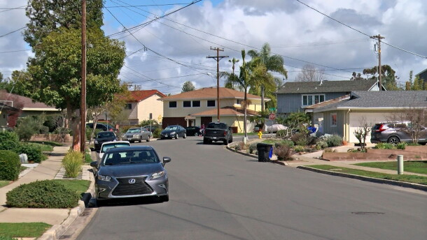 A residential Street in University City, San Diego is shown on Feb. 28, 2023.