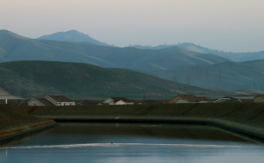 Water sits in the the Delta-Mendota Canal in Feb. 2014 in Los Banos, California. As the California drought continues and farmers struggle to water their crops, the U.S. Bureau of Reclamation officials announced that they would not be providing Central Valley farmers with any water from the federally run system of reservoirs and canals.