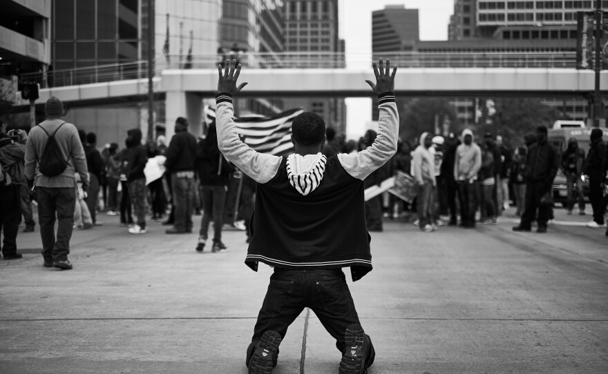 A protest for Freddie Gray in downtown Baltimore, Md., in 2015.