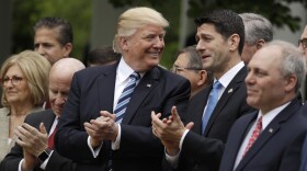 President Donald Trump talks with House Speaker Paul Ryan of Wis., in the Rose Garden of the White House in Washington, Thursday, May 4, 2017. 