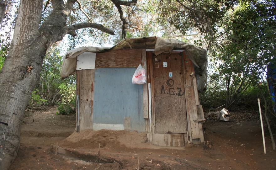Migrant workers’ self-made home is pictured in Carlsbad, Feb. 23, 2015.