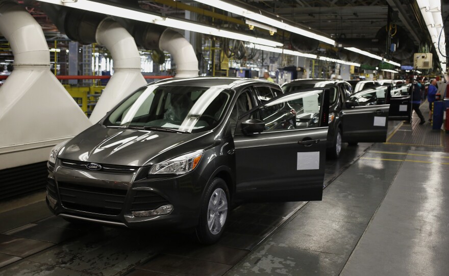 Ford Escape sport utility vehicles move down the production line at Ford Motor Co.'s Louisville Assembly Plant in Kentucky.