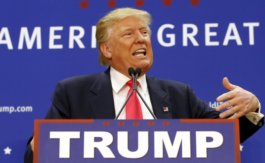 Republican presidential candidate Donald Trump speaks at a rally at Great Bay Community College in Portsmouth, N.H. Trump has had a substantial lead in virtually all GOP polls there, but indications are that Florida Sen. Marco Rubio is gaining some ground.