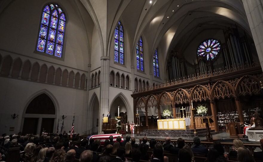 George P. Bush gives a eulogy during the funeral service for his grandfather, former President George H.W. Bush, at St. Martins Episcopal Church in Houston on Thursday.