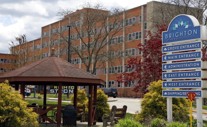Dozens have died of COVID-19 at the Brighton Rehabilitation and Wellness Center in Brighton Township, Pa., pictured on May 12. Pennsylvania's health secretary defended the state's plan to test every resident and staffer at every nursing home.