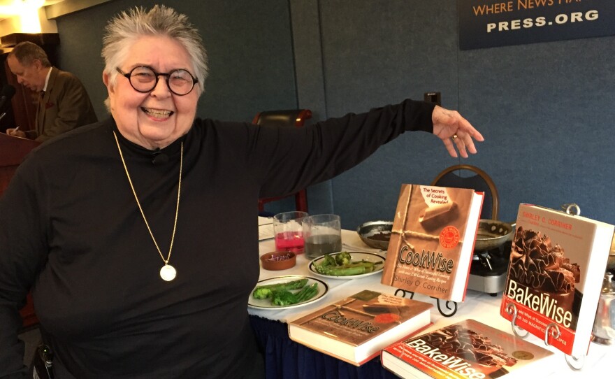 Shirley Corriher with her two cookbooks ("my babies"), at the National Press Club on Oct. 22.