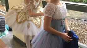 Makayla O'Sullivan and Kassie Coon of Murrieta's Academy of Ballet Arts prepare backstage for their classical variation. Academy of Ballet Arts was awarded the Outstanding School Award.