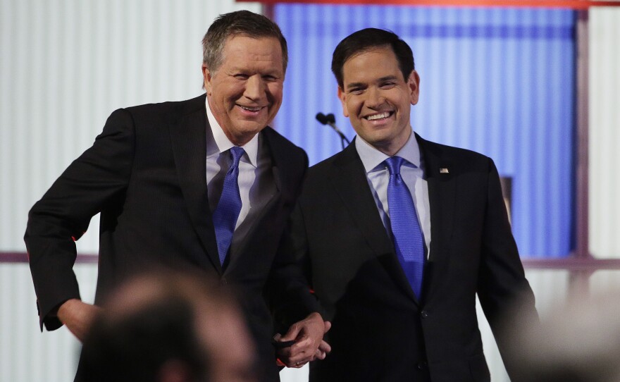 Marco Rubio's campaign is encouraging voters in Ohio to vote for its governor, John Kasich, on Tuesday in a strategic effort to stop Donald Trump.
