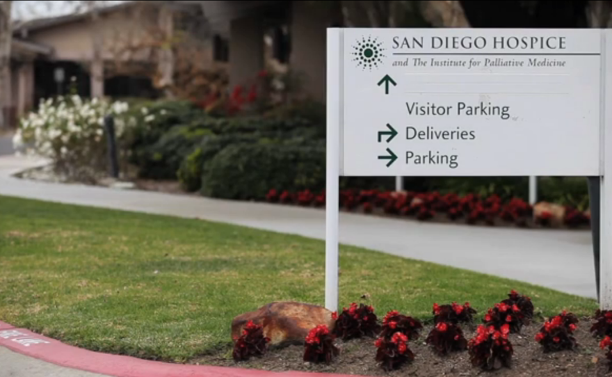 A sign is shown outside the former San Diego Hospice in this undated photo.