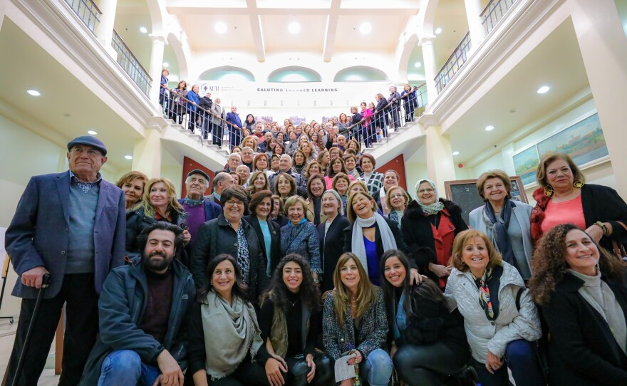 Students gather at the University for Seniors in Beirut, Lebanon.