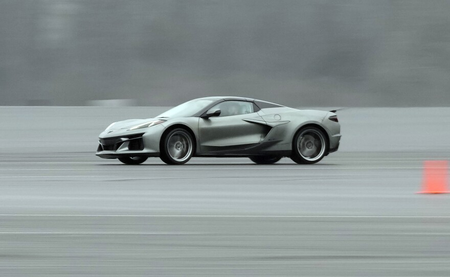 The 2024 Corvette E Ray is test driven, Thursday, Jan. 12, 2023, in Milford, Mich.