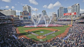In this April 1, 2014, photo, Opening Day celebrations take place at Petco Park before the San Diego Padres and Los Angeles Dodgers play.