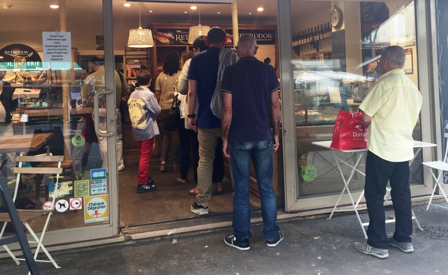 Outside one of the few open boulangeries in Paris.