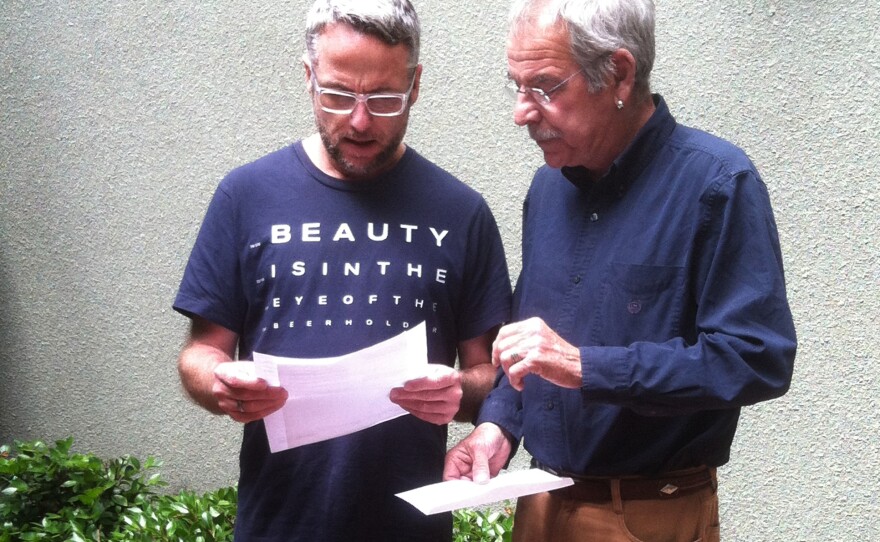 Brian Basinger, director of the AIDS Housing Alliance/SF (left), helped Tom Oviatt navigate his way through red tape to find temporary housing.
