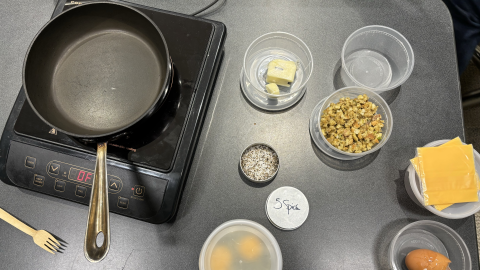 Sam Zien cooked a "stuffing omelette" in the KPBS Midday Edition studio on Tuesday, Nov. 26, 2024.