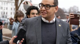 U.S. Rep. George Santos, R-N.Y., leaves a House GOP conference meeting on Capitol Hill in Washington, Jan. 25, 2023.
