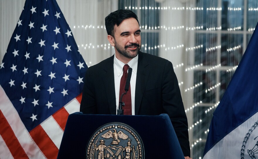 New York City Mayor Zohran Mamdani speaks to city workers during a Ramadan iftar meal at the Museum of the City of New York on Thursday, March 12, 2026, in New York. (AP Photo/Andres Kudacki)