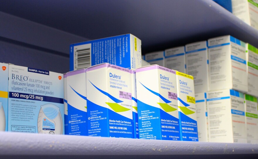 Inhaler samples provided by pharmaceutical representatives who visit the Hill Country Medical Associates in New Braunfels, Texas.