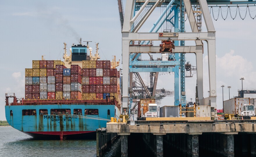 The Maersk Idaho container ship is shown at the Port of Houston Authority in 2021.