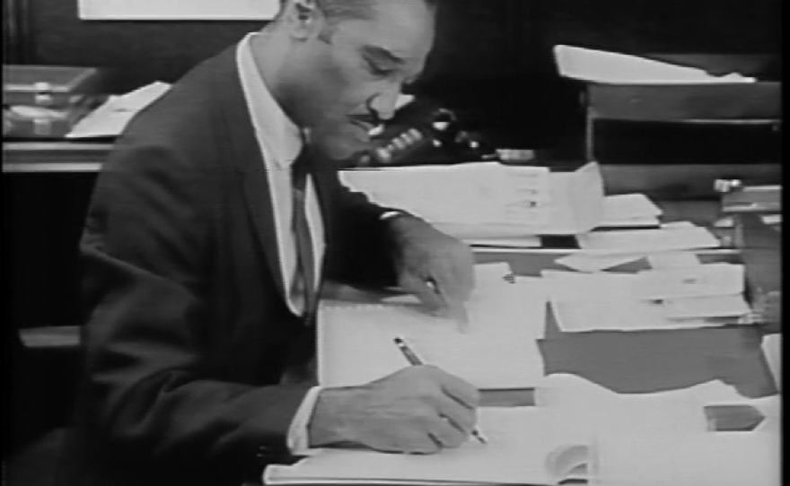 Leon Williams is shown in his San Diego City Council office in 1969. 
