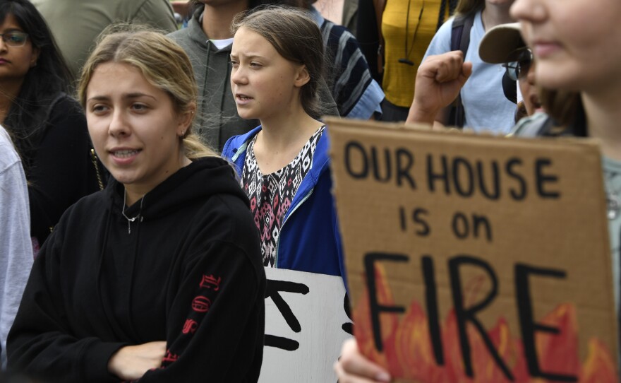 Swedish climate activist Greta Thunberg (center) marches with other young climate activists last week outside the White House in Washington, D.C.