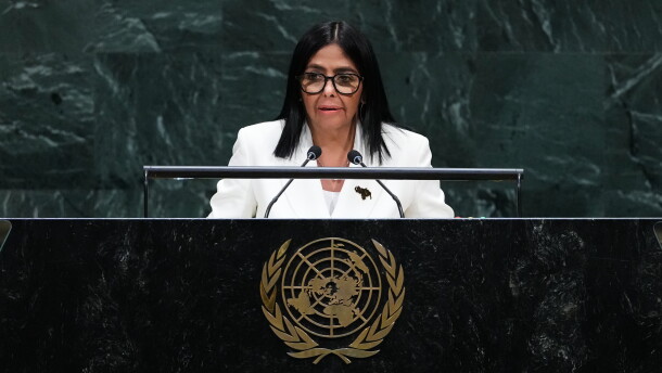Delcy Rodríguez, acting president of Venezuela, addresses the 81st session of the United Nations General Assembly at U.N. headquarters Wednesday, Sept. 23, 2026.